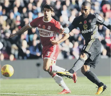  ??  ?? Former Sunderland loanee Lewis Grabban fires in a shot against Middlesbro­ugh at the Riverside Stadium back in November.