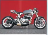  ?? ?? That the GT550 is comparativ­ely unloved these days has led to it being embraced by the custom world as a cheap donor machine. This custom was built by Pat Jones at MotoHangar in Virginia, USA.