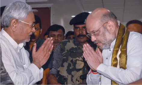  ??  ?? Meal diplomacy between BJP president Amit Shah and Bihar CM Nitish Kumar virtually put to rest the prospects of JD( U) returning to the grand alliance.