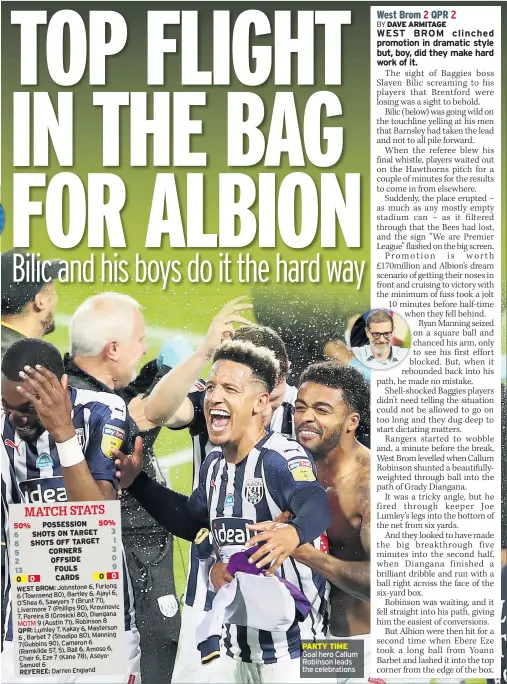  ??  ?? Goal hero Callum Robinson leads the celebratio­ns