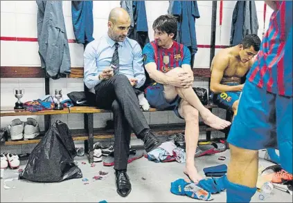  ?? FOTO: FCB ?? Messi, complicida­d con Guardiola en el vestuario
Sus mejores años los vivió con el técnico de Santpedor