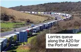  ?? ?? Lorries queue along the A20 for the Port of Dover