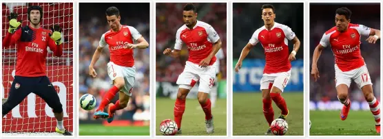  ?? Foto: GETTY IMAGES ?? Petr Cech, Laurent Koscielny, Francis Coquelin, Mesut Özil och Alexis Sanchez – fem nyckelspel­are om Arsenal ska gå hela vägen den här säsongen.