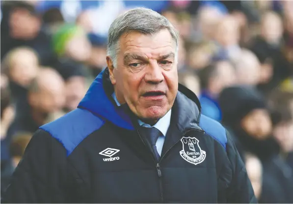  ?? — JULIAN FINNEY/GETTY IMAGES FILES ?? Sam Allardyce was fired as Everton manager after a sting operation by The Daily Telegraph newspaper, which recorded him discussing with a fake players agency how to get around the FA ban on third-party player ownership.