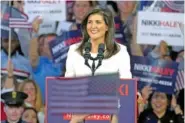  ?? AP PHOTO/MEG KINNARD ?? Nikki Haley, former South Carolina governor and United Nations ambassador, launches her 2024 presidenti­al campaign Wednesday, in Charleston, S.C.