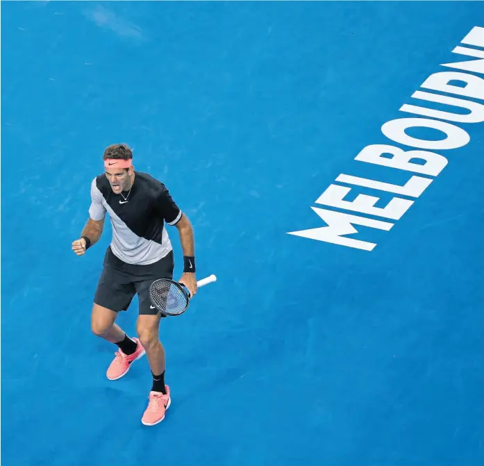  ?? Toru HAn / rEuTErs ?? Del Potro festeja la victoria sobre Tiafoe en su debut en Australia 2018; el tandilense ya no trata de resolver en seguida cada punto