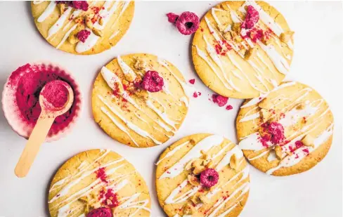  ?? Photo / Olivia Moore ?? Cover these peanut cookies with delicious white chocolate and raspberry, or get creative and customise.