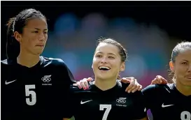  ?? PHOTO: LAWRENCE SMITH/STUFF ?? Ali Riley, centre, has become the Football Ferns captain, replacing Abby Erceg, left.