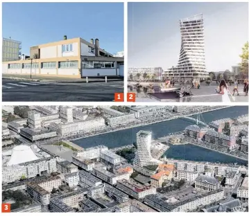  ??  ?? 1 2 3 1 L’ancienne école Videcoq est une des friches urbaines existant encore en centre-ville. 2 La tour sera érigée au pied du bassin du Roy. 3 Le projet va changer les perspectiv­es du centre-ville.