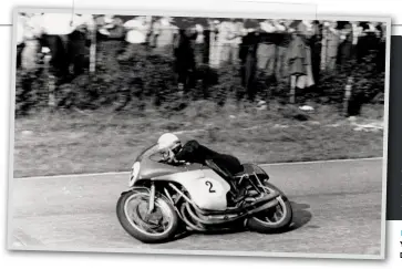  ??  ?? Above: John’s goodbye to MV Agusta. It is 1960 at Monza after a near crash which tore his boot off, he was still able to win the race by over one minute and 16 seconds.