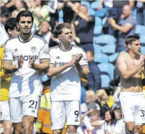  ?? (Photo: AP) ?? Leeds United players applaud at the end of their English Premier League match against Newcastle United at Elland Road in Leeds, England on Saturday, May 13.