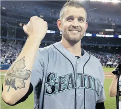  ?? FRED THORNHILL / THE CANADIAN PRESS ?? Canadian James Paxton shows off his Maple Leaf tattoo after tossing his no-hitter against the Jays.