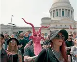  ??  ?? The Satanic Temple’s most renowned stunt, documented at length in
Hail Satan?, offended many.