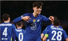  ?? Darren Walsh/Chelsea FC/Getty Images ?? Kai Havertz celebrates after scoring for Chelsea against Lille on Tuesday. Photograph: