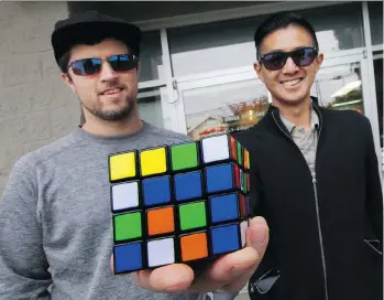  ?? ROB KRUYT ?? Jordie Lepage, left, says his EnChroma glasses are allowing him to see more vibrant colours, while Jonathan Mark says the glasses help him differenti­ate multiple shades of a single colour.