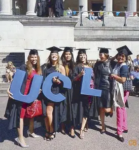  ??  ?? Tetta ( right) during the graduation of Tosca (third from left) at the University of London where she took her master‘s in Internatio­nal Commercial Law.