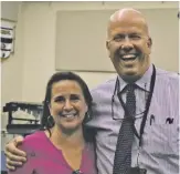  ?? BY HOLLY JENKINS ?? Karen Sanborn is congratula­ted by RCHS Principal Jimmy Swindler on her promotion to Executive Assistant to the Principal.