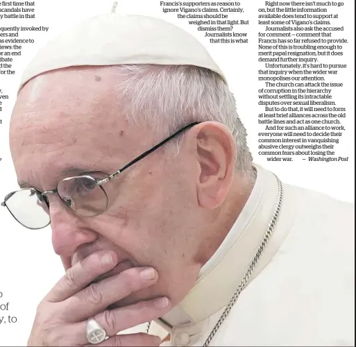  ?? Photo / AP ?? Pope Francis is accused of lifting sanctions on an exCardinal knowing they were for sex abuse.