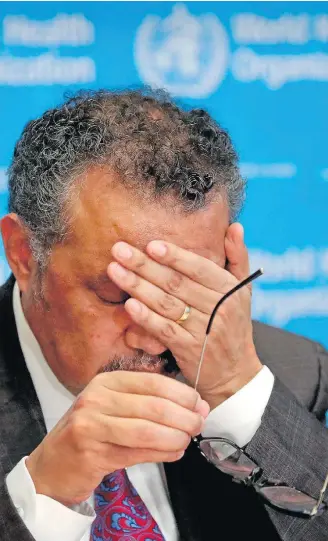  ?? DENIS BALIBOUSE/REUTERS–28/2/2020 ?? Pressão. Tedros Adhanom Ghebreyesu­s, diretor-geral da OMS: sob ataque americano