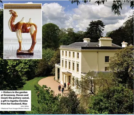  ?? John Millar ©National Trust Images/Robert Morris ?? > Visitors in the garden at Greenway, Devon and (inset) the pottery camel, a gift to Agatha Christie from her husband, Max