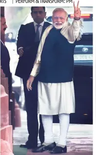  ?? PHOTO: PTI ?? Prime Minister Narendra Modi flashes the victory sign in New Delhi after the Bharatiya Janata Party emerged victorious in both Gujarat and Himachal Pradesh Assembly elections on Monday
