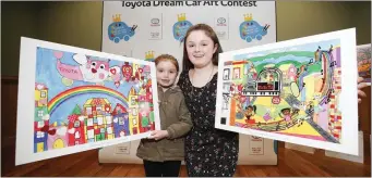  ??  ?? Pictured were sisters Alice Evelyn (age 6) and Katie Mia O’Shaughness­y-Larkin (age 11) from Louth both receiving overall winners in their categories at the Toyota Dream Car Art Contest Ceremony at Haughton House, Dublin Zoo