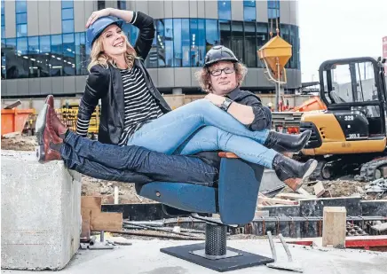  ?? Photo: Chris Skelton/Fairfax NZ ?? Actor Sia Trokenheim (left) and comedian Te Radar are among the donors who have paid $1000 for a personally inscribed seat at the ASB Waterfront Theatre, under constructi­on at Auckland’s Wynyard Quarter.