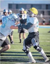  ?? ROBERTO E. ROSALES/JOURNAL ?? Cleveland High offensive right tackle Andre Romero, right, is called the line’s enforcer by his coach.