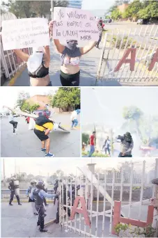  ??  ?? CHOQUE. La batalla campal entre presuntos estudiante­s y la Policía tuvo lugar en el bulevar Suyapa. Hubo clases.