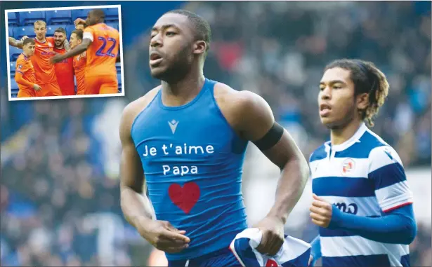  ?? PICTURE: PA Images ?? TRIBUTE: Reading goalscorer Yakou Meite’s messgae to his late father and, Inset, Cardiff celebrate their goal