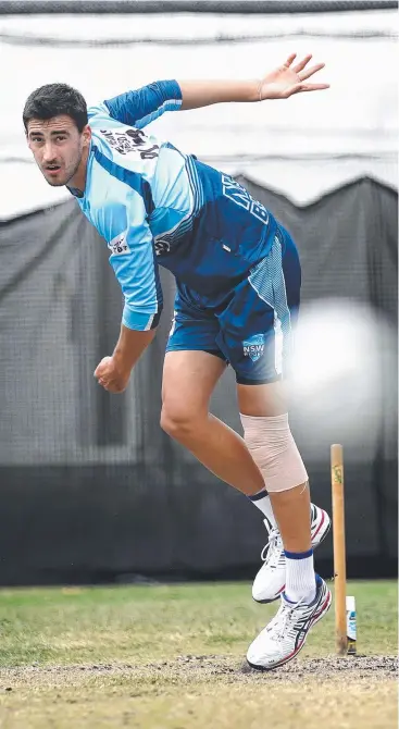  ?? Picture: Phil Hillyard ?? MAIN THREAT: Mitchell Starc, back bowling in the Drummoyne nets after slicing his leg open in a training accident a month ago, is South Africa’s chief worry.