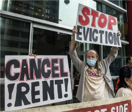  ?? Ap file ?? CONCERNED: Housing advocates protest on the eviction moratorium in New York on Aug. 4.
