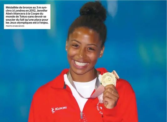  ?? PHOTO D’ARCHIVES ?? Médaillée de bronze au 3 m synchro à Londres en 2012, Jennifer Abel s’élancera à la Coupe du monde de Tokyo sans devoir se soucier du fait qu’une place pour les Jeux olympiques est à l’enjeu.