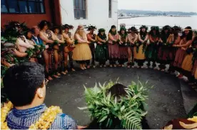  ?? ?? The Nā Lei Hulu I Ka Wēkiu dance company in 1996, getting ready to perform The Natives Are Restless, its first full-evening production. Photograph: Terry Lee/Courtesy of Patrick Makuakāne