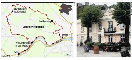  ??  ?? Zu den vielen sehenswert­en Routen zählt eine zwischen Waldvierte­l und Wachau mit Stopp in Spitz beim Prankl (re.)