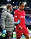  ??  ?? Van Dijk came off against Everton