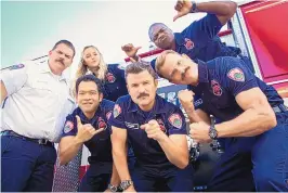  ?? BETH DUBBER/TRUTV ?? The cast of “Tacoma FD” includes, clockwise from left, Kevin Heffernan, Hassie Harrison, Marcus Henderson, Gabriel Hogan, Steve Lemme and Eugene Cordero.