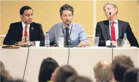  ?? Picture: PA. ?? Scottish leadership candidates Anas Sarwar, left and Richard Leonard, right, at a hustings chaired by Torcuil Crichton during the Labour Party conference in Brighton.