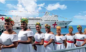  ??  ?? Chinese navy hospital ship Peace Ark arrives in Roseau, Dominica on October 12, 2018, during its voyage coded “Harmony Mission 2018,” starting its 8-day friendly visit to the country.