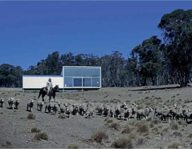  ??  ?? 02 Imagined as a pure form in the landscape, the design for Bombala Farmhouse captures the minimalist aesthetic of modernist artworks.