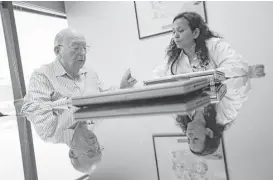  ?? Julio Cortez / Associated Press ?? An example of how such conversati­ons are spreading, Herbert Diamond, 88, of Fort Lee, N.J., discusses his end-of-life preference­s with Dr. Manisha Parulekar at the Hackensack Medical Center in Hackensack, N.J.