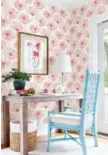  ?? JF FABRICS ?? Wallpaper: If you’re a fan of blushy pink, use it as a feature colour in a room. It’s a dreamy background tone for metallics, such as gold and silver, as well as blue and green pastels. Wallpaper, like this one from JF Fabrics, can bring a degree of...