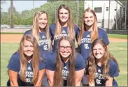  ?? Scott Herpst ?? Gordon Lee’s senior class of Jordan Dyer, Sidney Gasaway, Ashlyn Schmidt, Madison Farrow, Emma Minghini and Addison Sturdivant are looking to hoist the program’s 11th state fastpitch championsh­ip later this fall, which would break a tie with Buford for the most in GHSA history.