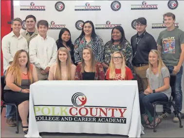  ?? kevin Myrick ?? Cedartown students who are planning to be educators and are entering the work force took part in a signing day at the Polk County College and Career Academy’s Cedartown campus on May 7.