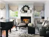  ?? BURNHAM DESIGN/THE ASSOCIATED PRESS ?? This living room designed by Betsy Burnham contrasts icy blue walls and white accents with shades of charcoal grey and black.