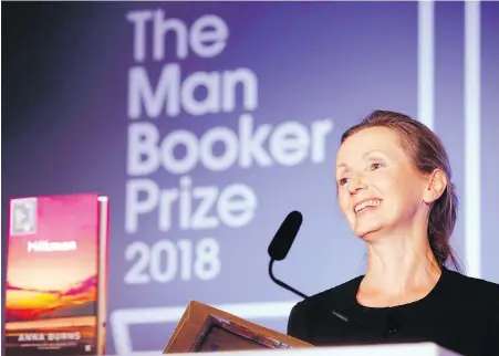  ??  ?? Anna Burns makes her acceptance speech after she was awarded the 2018 Man Booker Prize for Fiction in London on Tuesday.