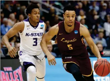  ?? ASSOCIATED PRESS ?? LOYOLA-CHICAGO GUARD MARQUES TOWNES (5) moves past Kansas State guard Kamau Stokes (3) during the second half of a regional final NCAA tournament game Saturday in Atlanta. Coaches Corner