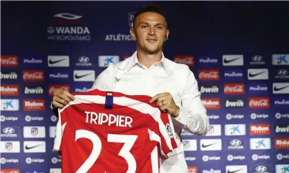  ?? Photograph: Europa Press via Getty Images ?? Kieran Trippier poses with his Atlético Madrid shirt after signing for the club in July 2019.