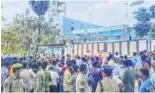  ?? ?? Villagers stage a protest after a fire at a chemical factory in Krishna district of AP, on Thursday.