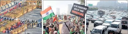  ??  ?? Police beefed up security along Delhi borders as farmers protested on Saturday
Photo ANI, PTI, AFP